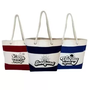 Heavy Duty Striped Cotton Tote Bag with Rope Handles | Beach & Resort Ready
