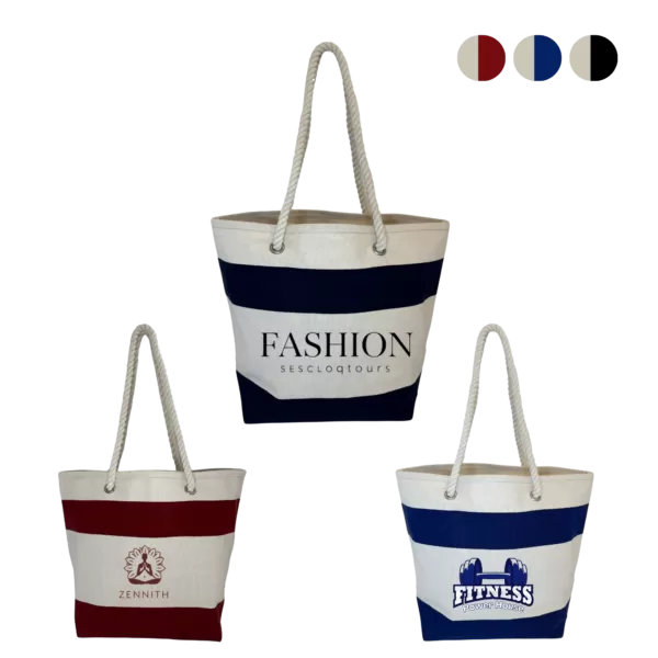 Heavy Duty Striped Cotton Tote Bag with Rope Handles | Beach & Resort Ready - Image 2