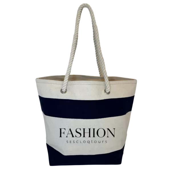 Heavy Duty Striped Cotton Tote Bag with Rope Handles | Beach & Resort Ready - Image 3