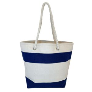 Stripes Cotton Resort Tote Bag With Rope Handle - 986_RH_NAT_NVY -1