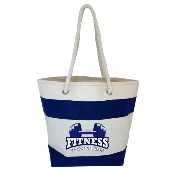 Heavy Duty Striped Cotton Tote Bag with Rope Handles | Beach & Resort Ready - Image 4