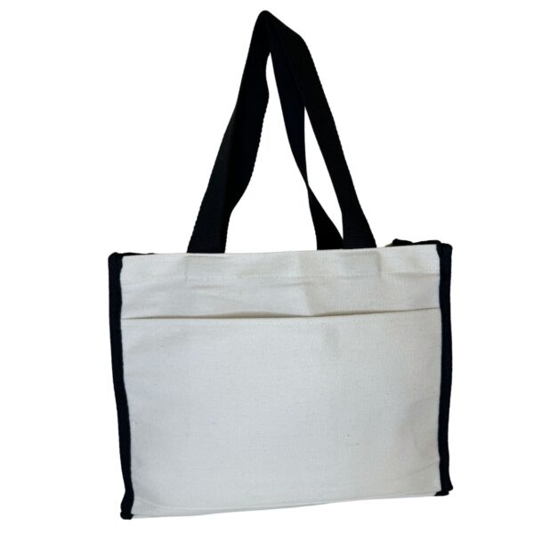 Wholesale Cotton Canvas Tote Bag with Gusset and Front Pocket - 1086_BT_BLK -2