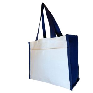 Wholesale Cotton Canvas Tote Bag with Gusset and Front Pocket - 1086_BT_NAV -2