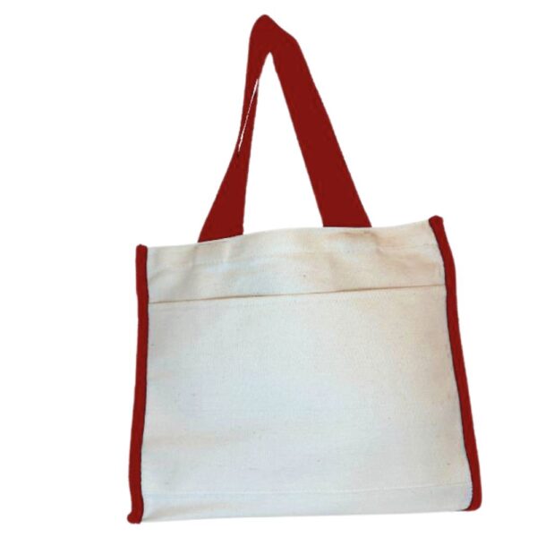 Wholesale Cotton Canvas Tote Bag with Gusset and Front Pocket - 1086_BT_RED -1