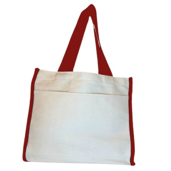 Wholesale Cotton Canvas Tote Bag with Gusset and Front Pocket - 1086_BT_RED -2