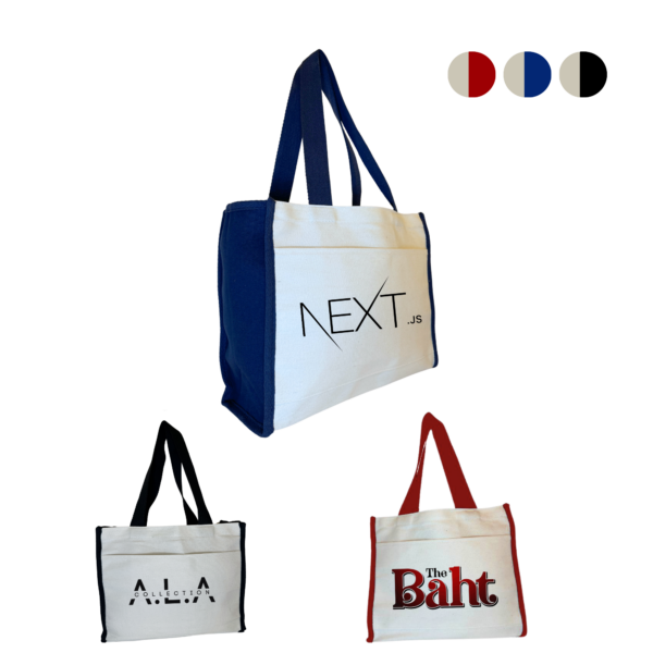 Cotton Canvas Tote Bag with Front Pocket | Two Tone Shopping & Beach Bag - Image 2