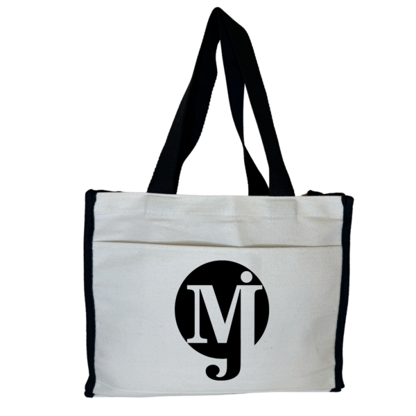 Cotton Canvas Tote Bag with Front Pocket | Two Tone Shopping & Beach Bag - Image 4