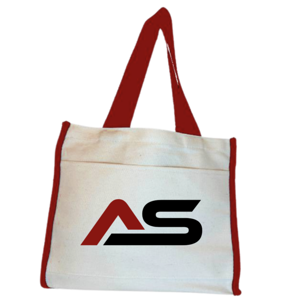 Cotton Canvas Tote Bag with Front Pocket | Two Tone Shopping & Beach Bag - Image 3