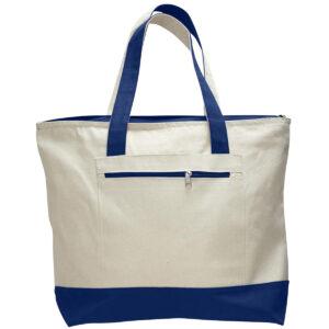 Heavy Canvas Zipper Tote Bag With Colour Handles