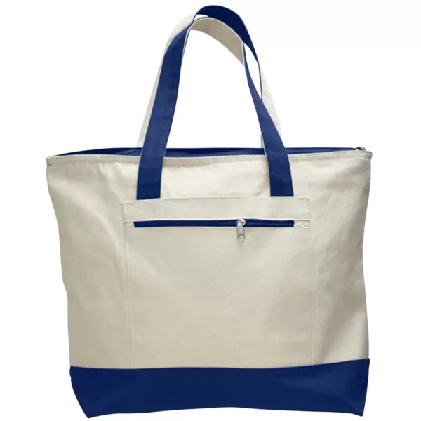 Heavy Canvas Zipper Tote Bag With Colour Handles
