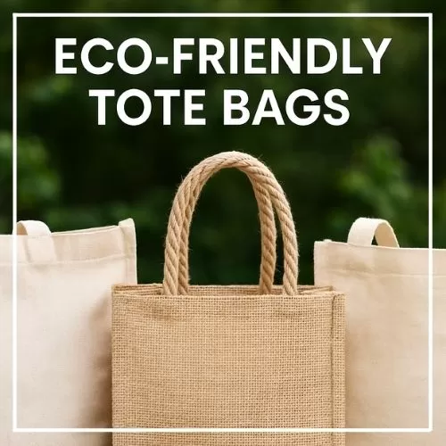 Eco-friendly reusable tote bags made from cotton and canvas for sustainable brand marketing