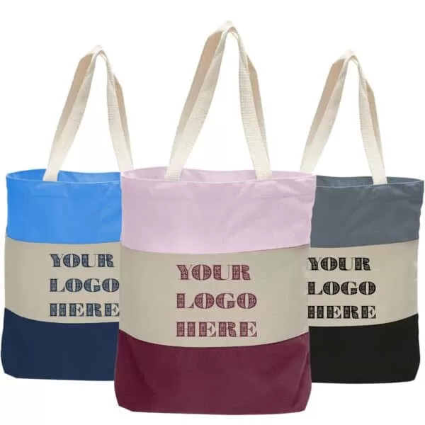 Heavy Canvas Tri-Color Promotional Tote Bag with Web Handles and Bottom Gusset
